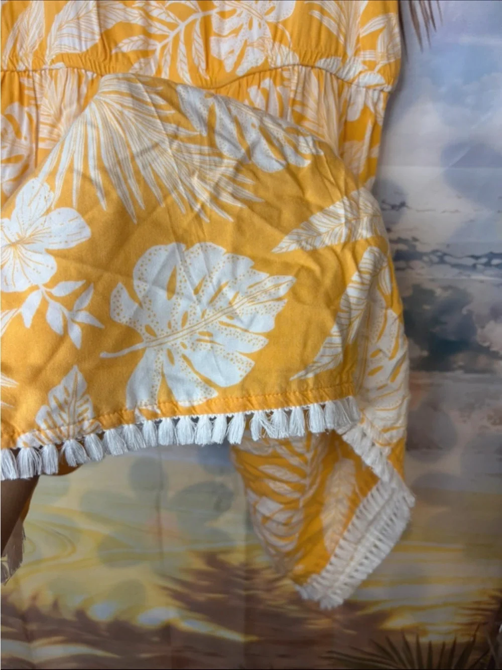 Sonoma Yellow Tropical-Print Tiered Midi Dress